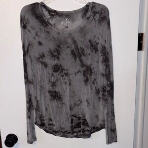 American Eagle Outfitters Charcoal Tie-Dye Long Sleeve Tee